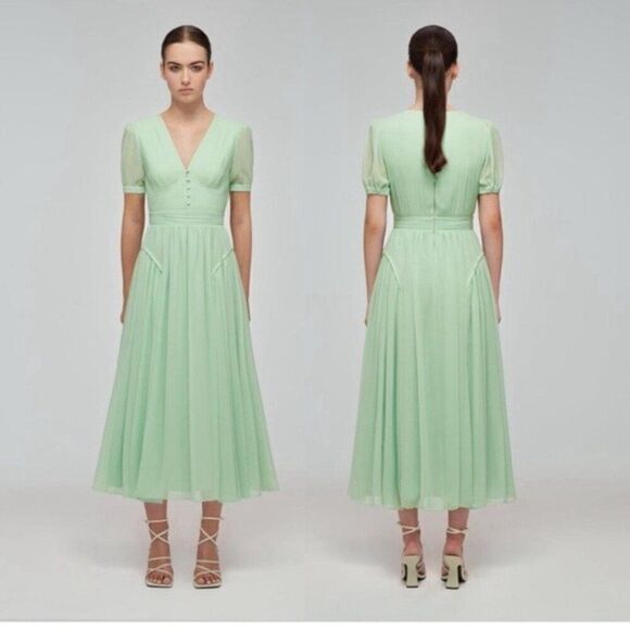 Self-Portrait Dresses & Skirts - Self Portrait Mint Green Chiffon Midi Dress